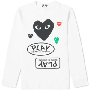 Comme Des Garcons Play Long Sleeve Multi Logo White & Black